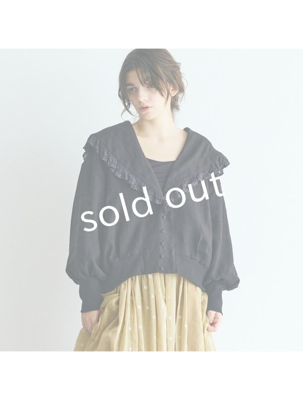 画像11: MAGALI /コルトレイクリネン レース襟カーディガン・ブラック (11)