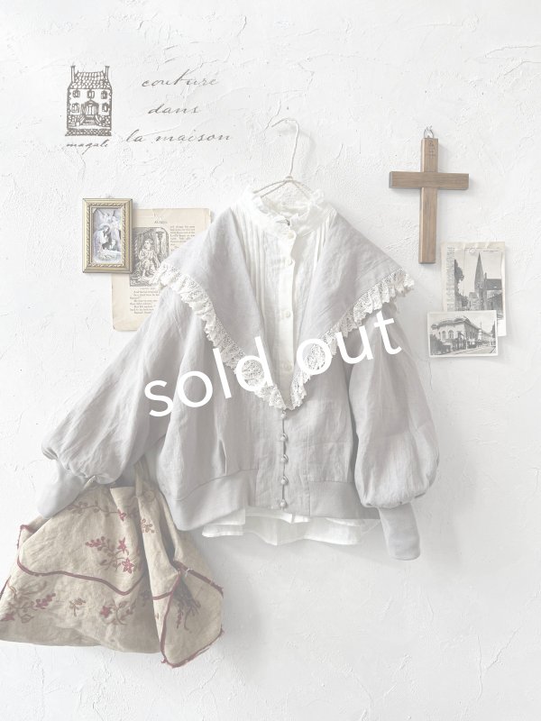 画像1: MAGALI /コルトレイクリネン レース襟カーディガン・グレー (1)