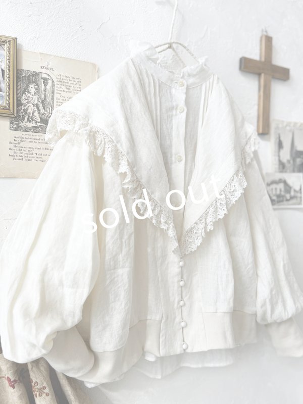 画像2: MAGALI /コルトレイクリネン レース襟カーディガン・アイボリー (2)