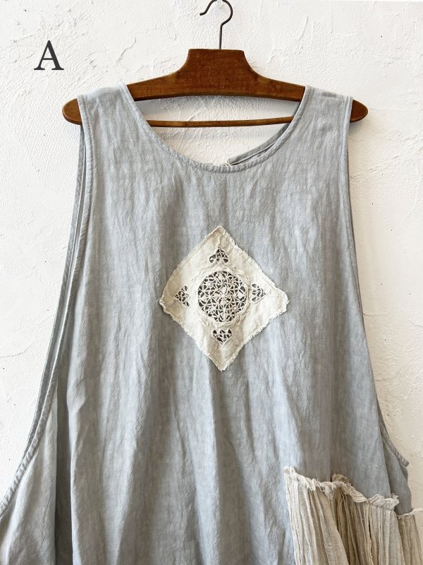 画像12: MARCHE' DE SOEUR／アンティークレース付きタブリエドレス・アイスグレー (12)