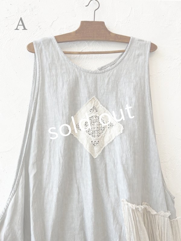 画像12: MARCHE' DE SOEUR／アンティークレース付きタブリエドレス・アイスグレー (12)