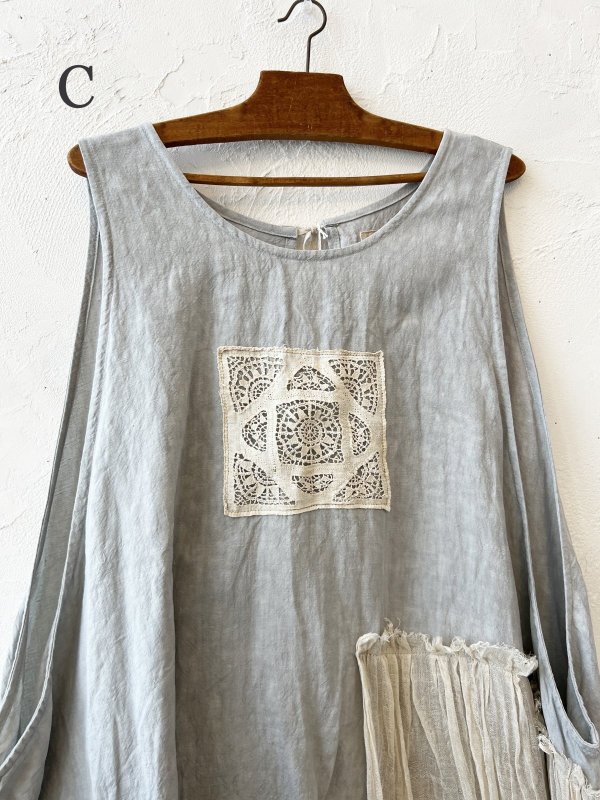 画像14: MARCHE' DE SOEUR／アンティークレース付きタブリエドレス・アイスグレー (14)