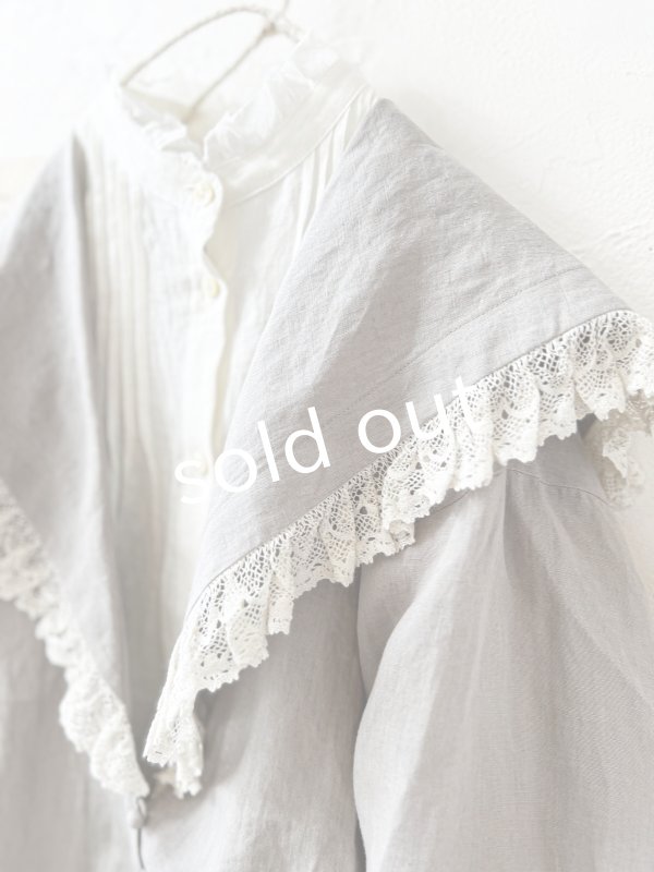 画像2: MAGALI /コルトレイクリネン レース襟カーディガン・グレー (2)