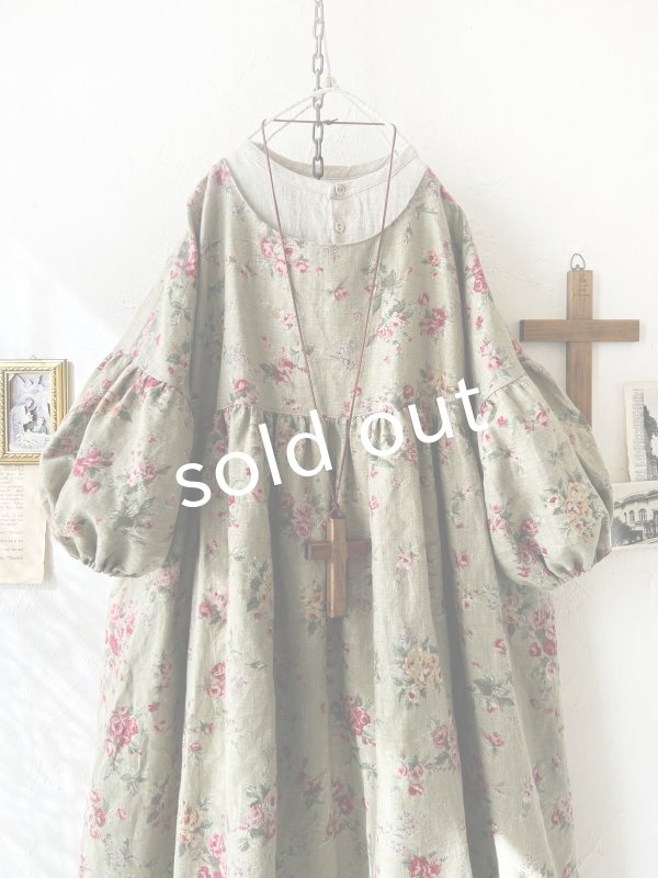 画像2: MARCHE' DE SOEUR／パフ袖チュニックワンピース・花柄モスグリーン (2)