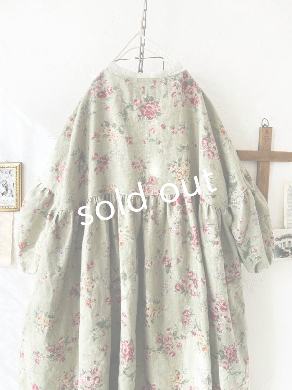 画像14: MARCHE' DE SOEUR／パフ袖チュニックワンピース・花柄モスグリーン (14)