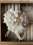 画像1: pollenbienco／アンティークレースとプリザーブドフラワーのコサージュ・D (1)