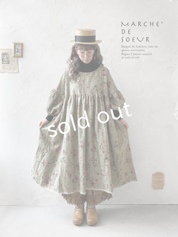 画像15: MARCHE' DE SOEUR／パフ袖チュニックワンピース・花柄モスグリーン (15)