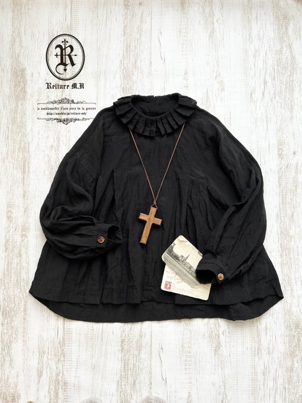 画像5: Reliure／Tucked ruffle collar blouse・black (5)