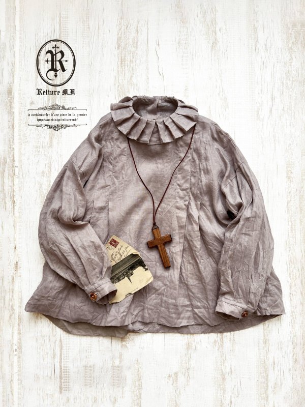 画像5: Reliure／Tucked ruffle collar blouse・ash pink (5)