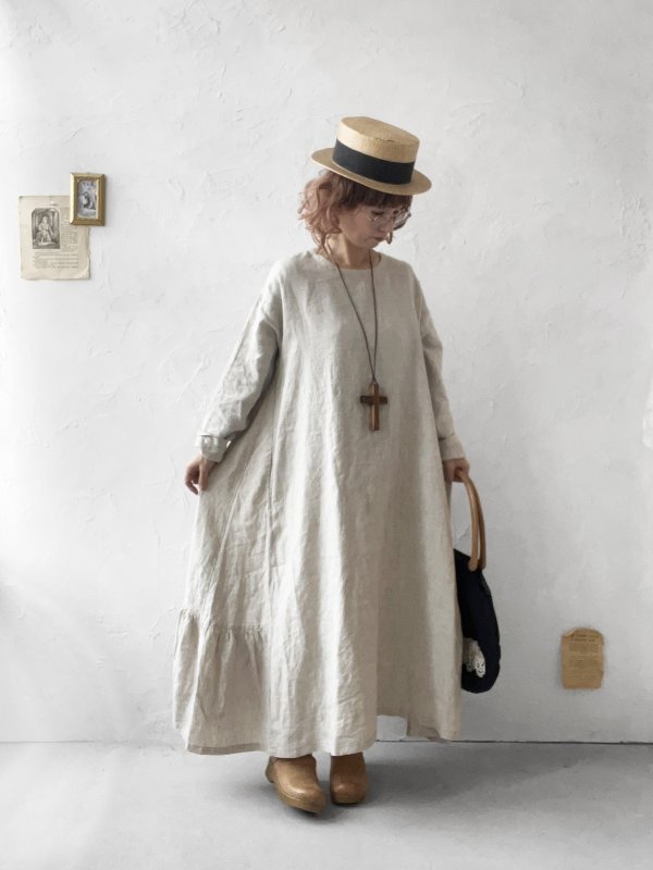 画像12: 08mab/裾ギャザー切り替えワンピース・生成り (12)