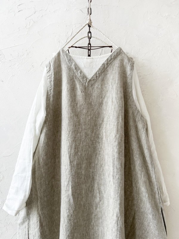 画像10: 08mab/重ね着風ワンピース・グレージュ×オフ (10)