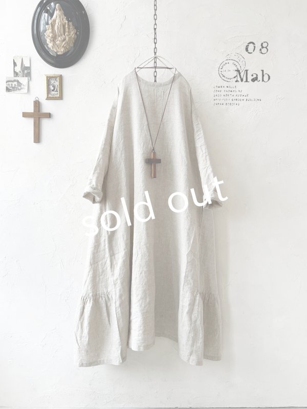 画像1: 08mab/裾ギャザー切り替えワンピース・生成り (1)