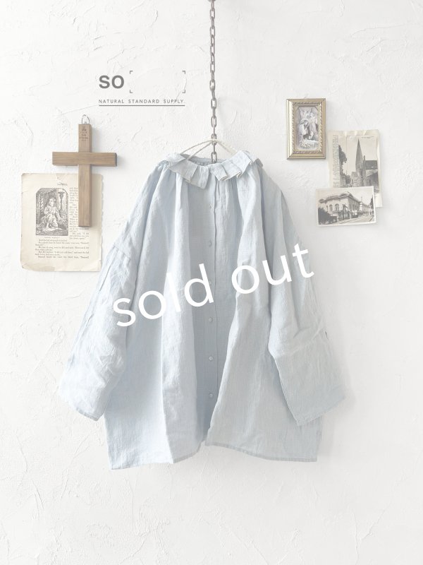 画像1: SO／タックフリル襟2wayブラウス・サックスギンガム (1)