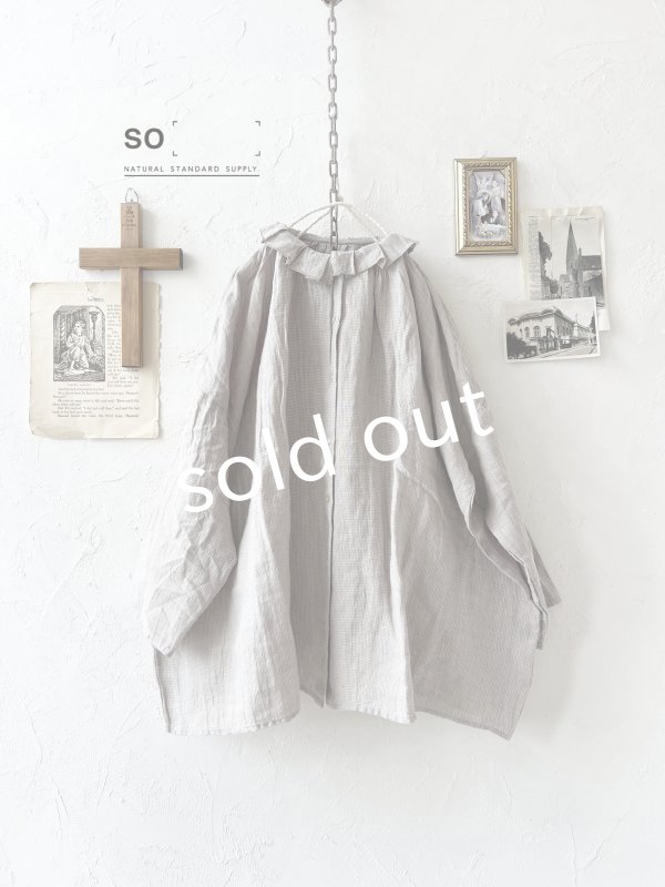 画像2: SO／タックフリル襟2wayブラウス・グレーギンガム (2)