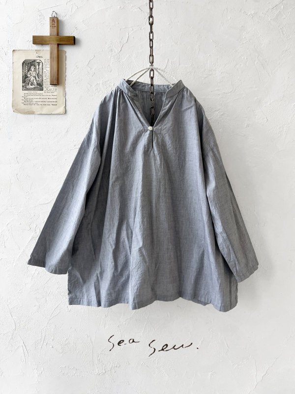 画像1: seasew.／202 スキッパーブラウス・杢ブラック (1)