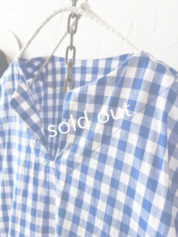 画像4: MARCHE' DE SOEUR／スキッパーギャザーワンピース・青ギンガム (4)