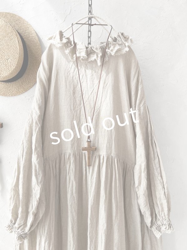 画像2: MARCHE' DE SOEUR／オランダリネン ラッフルギャザーワンピース・生成り (2)