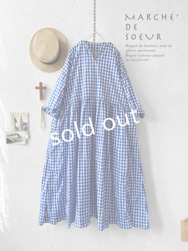 画像2: MARCHE' DE SOEUR／スキッパーギャザーワンピース・青ギンガム (2)
