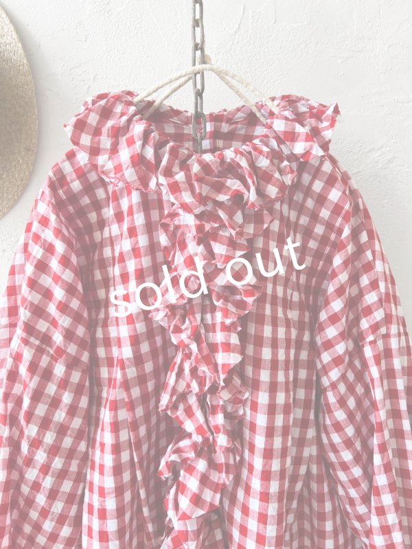 画像2: MARCHE' DE SOEUR／フローフリルブラウス・赤ギンガム (2)
