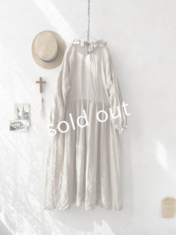 画像8: MARCHE' DE SOEUR／オランダリネン ラッフルギャザーワンピース・生成り (8)