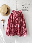 画像1: MARCHE' DE SOEUR／フローフリルブラウス・赤ギンガム (1)
