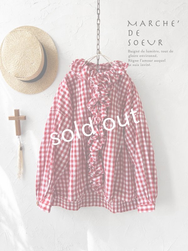 画像1: MARCHE' DE SOEUR／フローフリルブラウス・赤ギンガム (1)