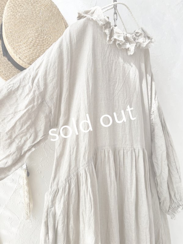 画像7: MARCHE' DE SOEUR／オランダリネン ラッフルギャザーワンピース・生成り (7)
