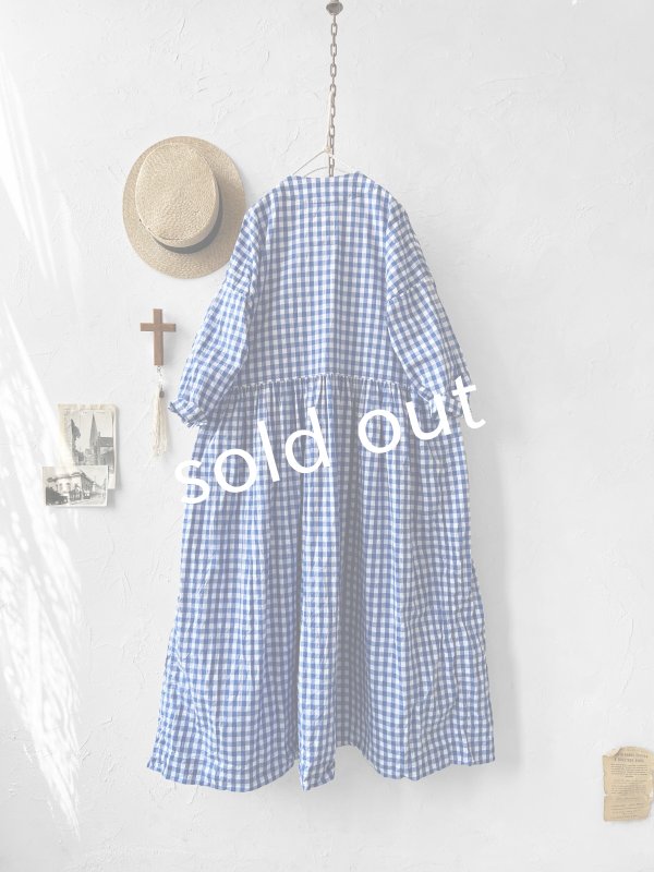 画像8: MARCHE' DE SOEUR／スキッパーギャザーワンピース・青ギンガム (8)