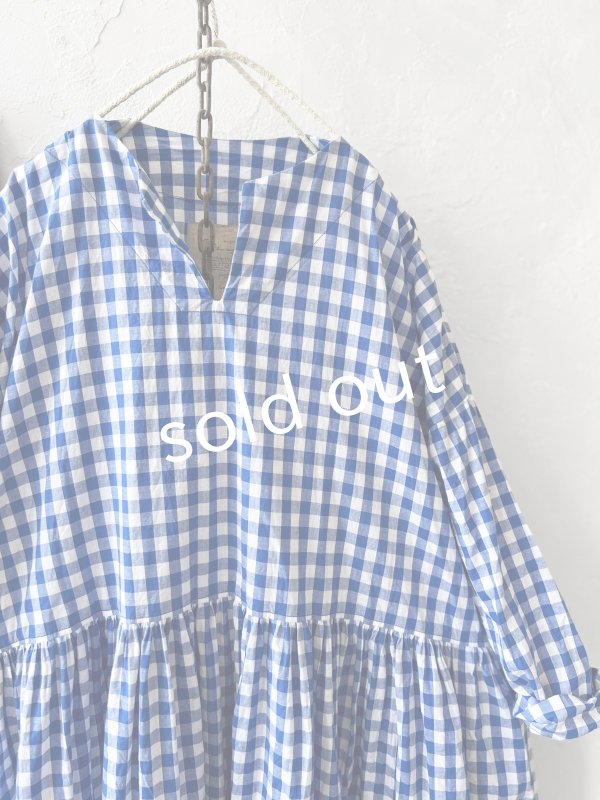 画像3: MARCHE' DE SOEUR／スキッパーギャザーワンピース・青ギンガム (3)