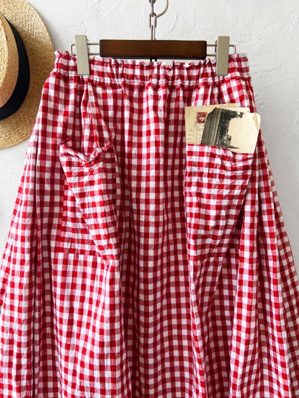 画像2: MARCHE' DE SOEUR／ポケットスカート・赤ギンガム (2)