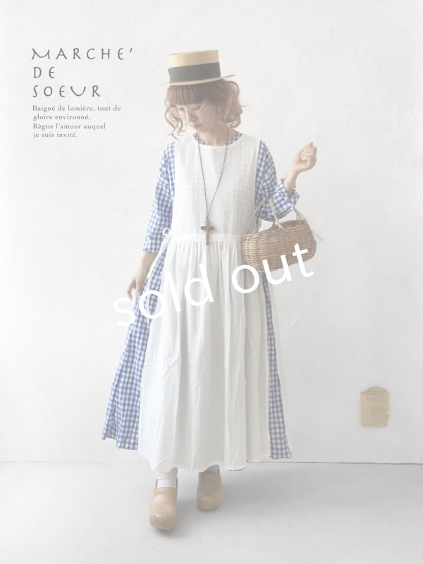 画像1: MARCHE' DE SOEUR／スキッパーギャザーワンピース・青ギンガム (1)