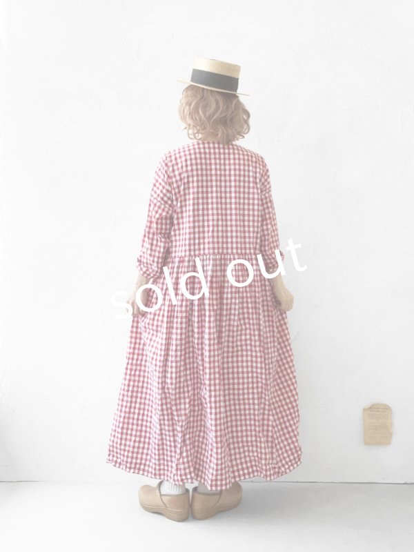 画像13: MARCHE' DE SOEUR／スキッパーギャザーワンピース・赤ギンガム (13)
