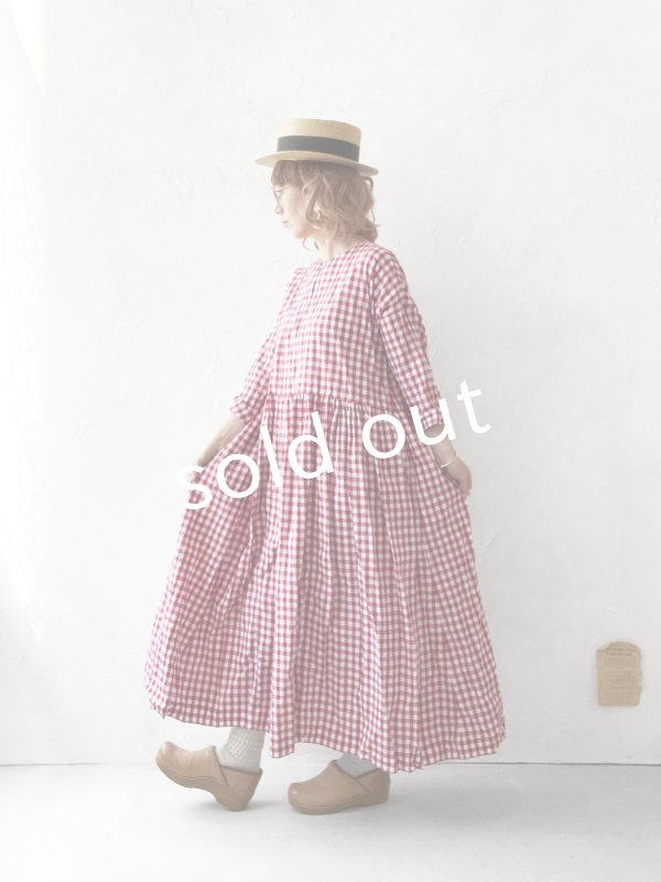 画像12: MARCHE' DE SOEUR／スキッパーギャザーワンピース・赤ギンガム (12)