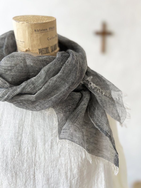 画像2: Branch m'／リネンガーゼストール・ブラック (2)