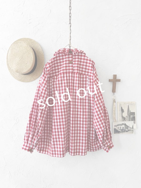 画像7: MARCHE' DE SOEUR／タックフリルカラーブラウス・赤ギンガム (7)