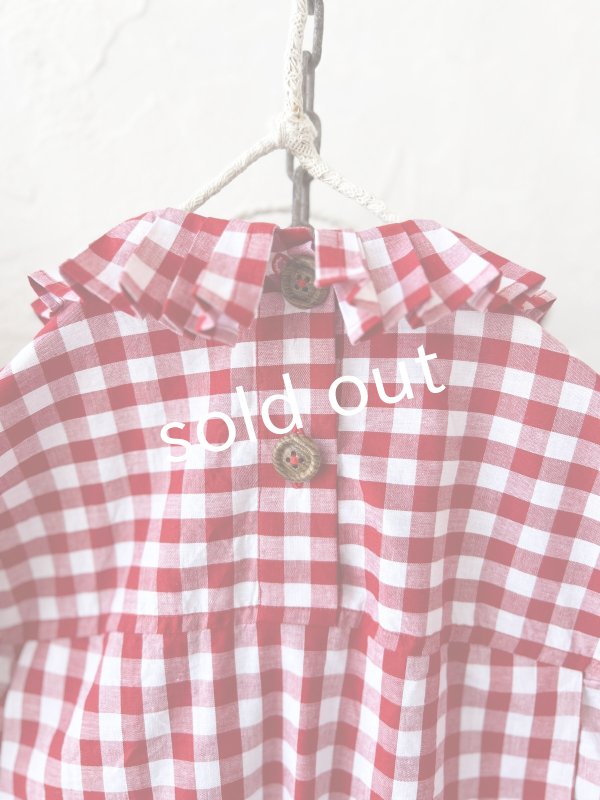 画像8: MARCHE' DE SOEUR／タックフリルカラーブラウス・赤ギンガム (8)
