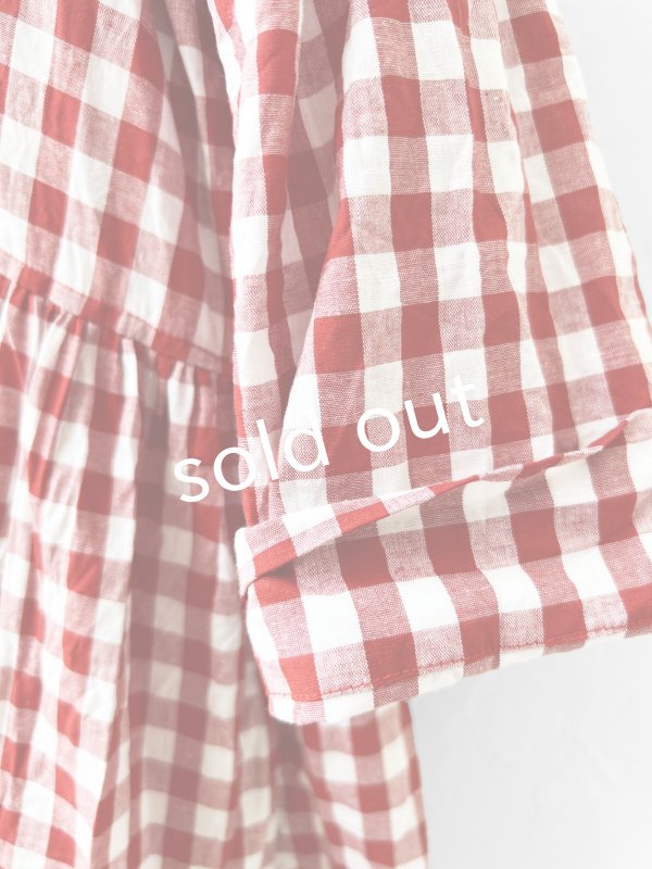 画像5: MARCHE' DE SOEUR／スキッパーギャザーワンピース・赤ギンガム (5)