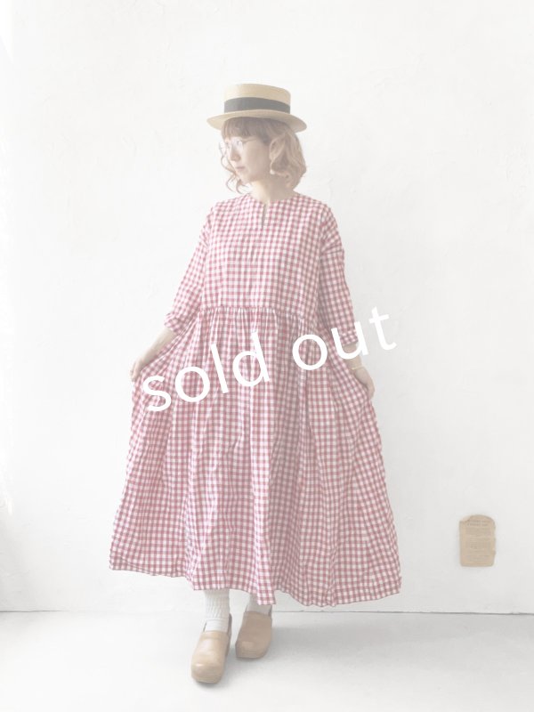画像11: MARCHE' DE SOEUR／スキッパーギャザーワンピース・赤ギンガム (11)
