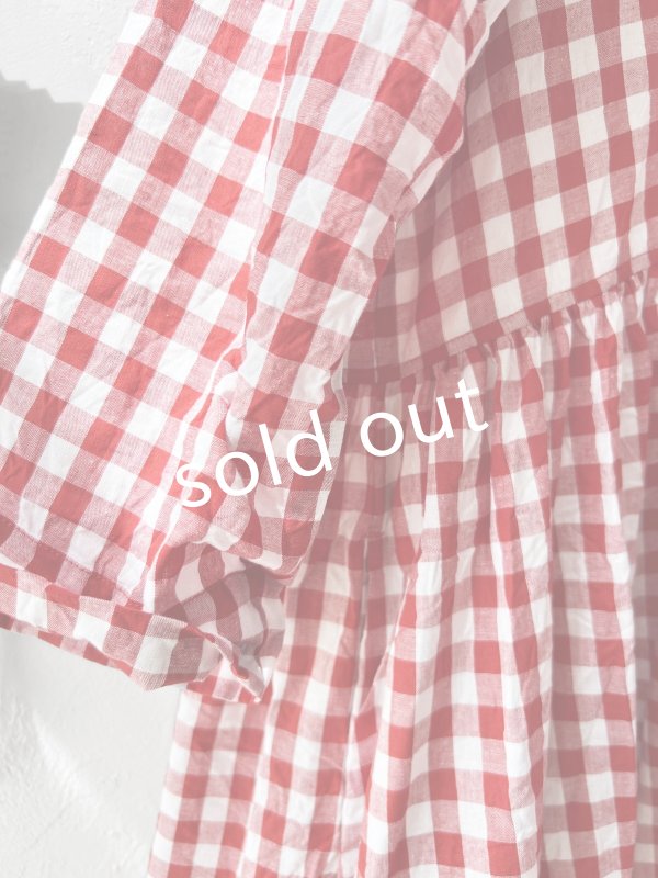 画像6: MARCHE' DE SOEUR／スキッパーギャザーワンピース・赤ギンガム (6)
