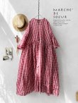 画像2: MARCHE' DE SOEUR／スキッパーギャザーワンピース・赤ギンガム (2)