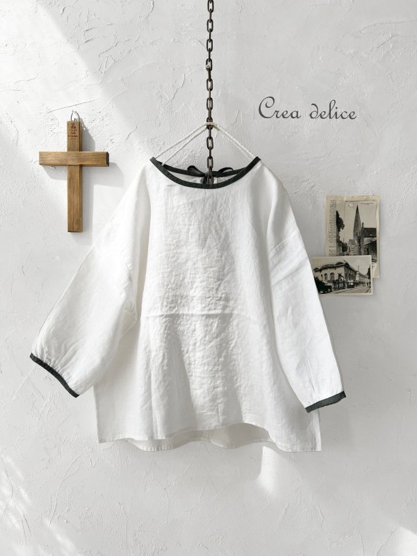 画像1: Crea delice／パイピングりぼんブラウス・オフ (1)