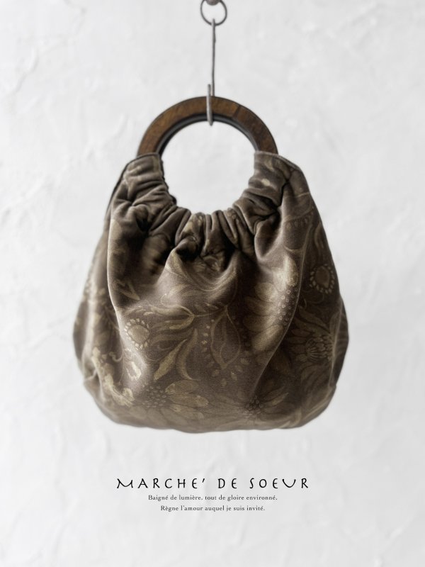 画像1: MARCHE' DE SOEUR／木の持ち手バッグ・ベルベット (1)