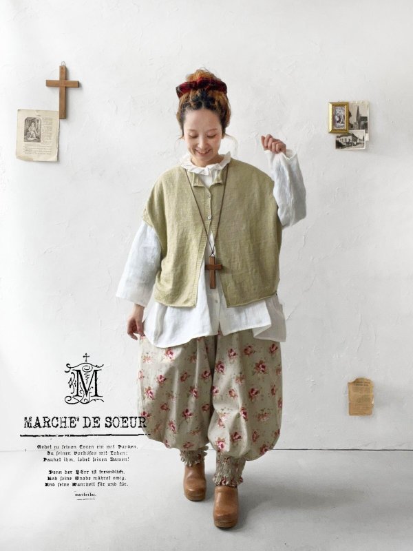 画像1: MARCHE' DE SOEUR／ピエロパンツ・グレージュピンクローズ (1)