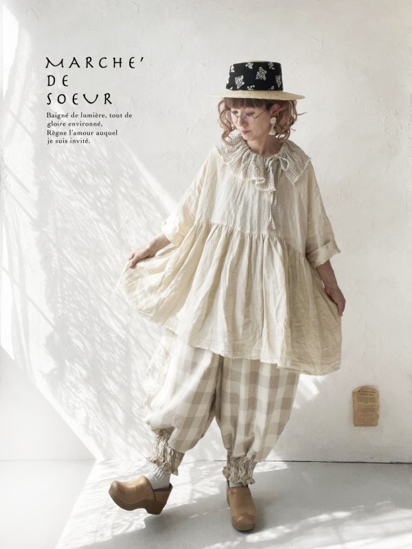 画像13: MARCHE' DE SOEUR／大きなラッフル襟のチュニック・ファナージュミルクにワッフルベージュ襟 (13)