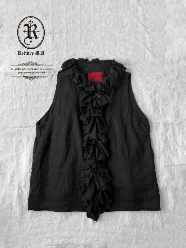 画像4: Reliure／FRILL VEST・Black linen (4)