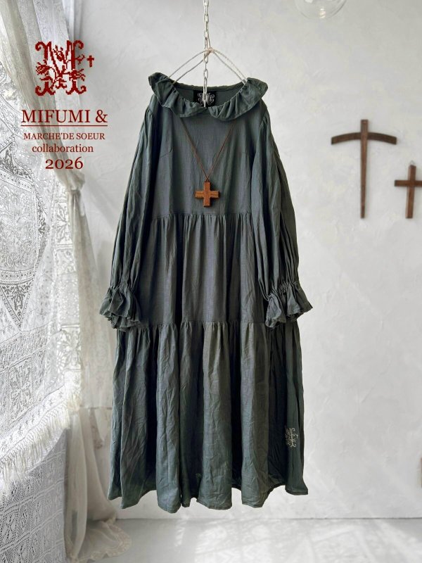 画像1: 【4/24(金)21時から販売】MIFUMIコラボ／anneのワンピース・アッシュグリーン＆bag (1)
