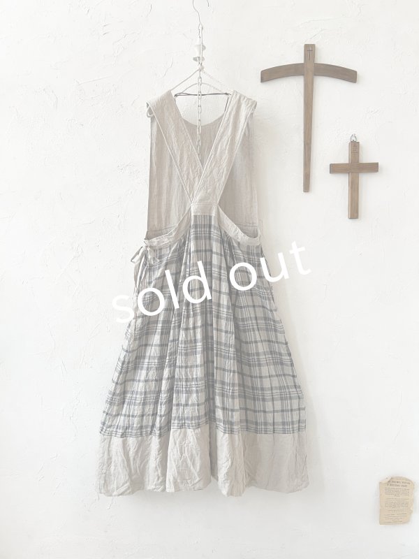 画像7: MARCHE' DE SOEUR／エプロンワンピース・生成り×チェック (7)