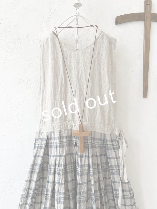 画像2: MARCHE' DE SOEUR／エプロンワンピース・生成り×チェック (2)