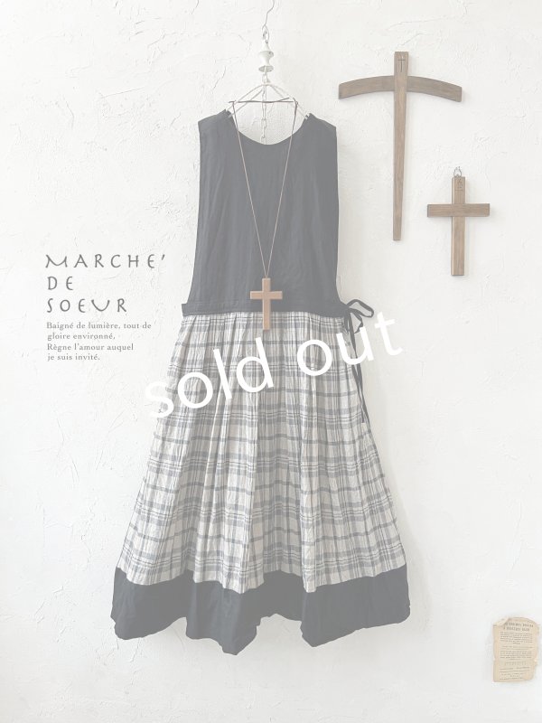 画像1: MARCHE' DE SOEUR／エプロンワンピース・黒×チェック (1)