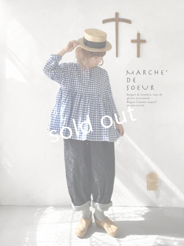 画像9: MARCHE' DE SOEUR／スキッパーギャザープルオーバー・青ギンガム (9)